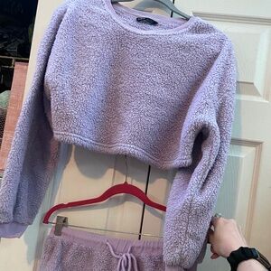 Purple Cropped Comfy Fuzzy Lounge Set